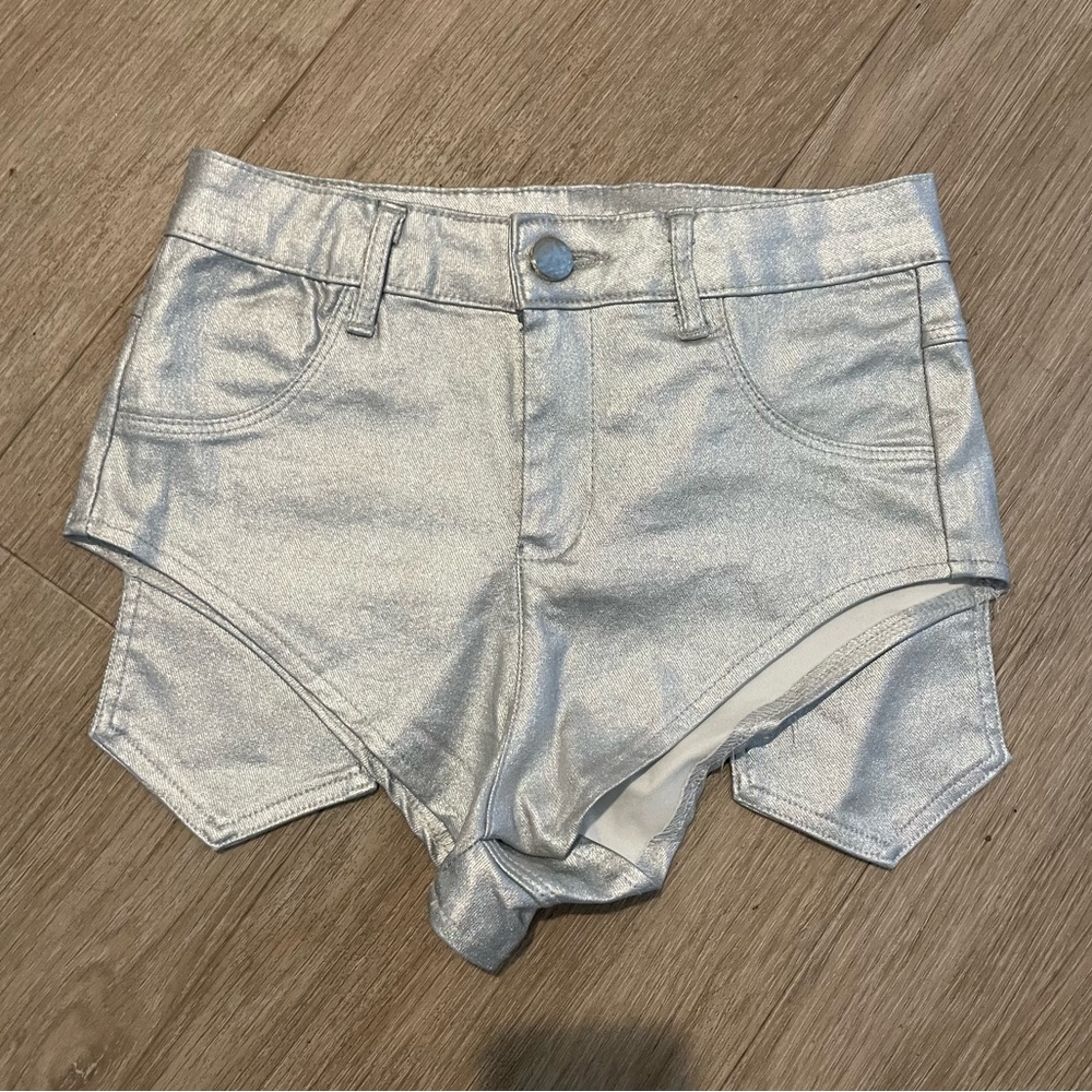 NWT Silver Metallic Stretchy Bodycon Rave Shorts XS